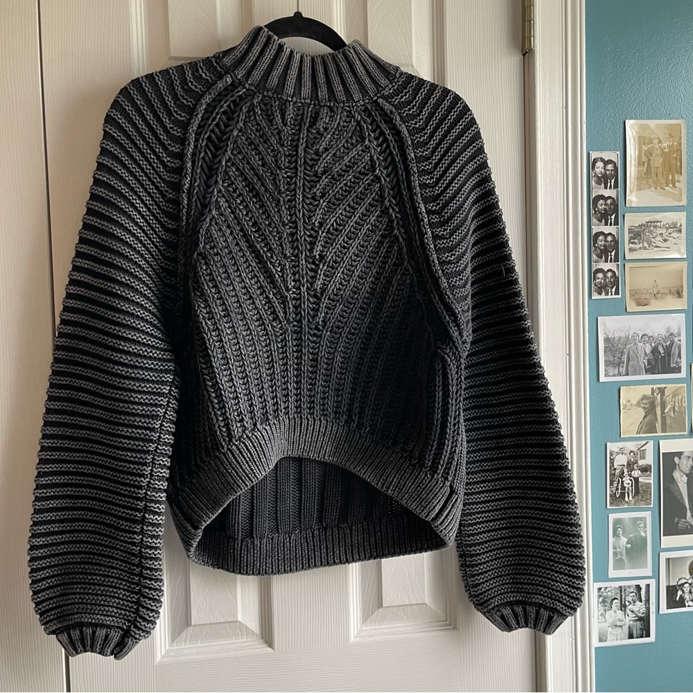 Free people black charcoal chunky knit cable sweater